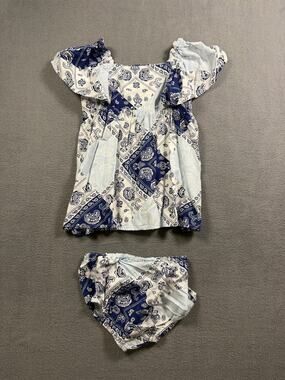 Wrangler Baby Girl 24 Months Dress Bloomer Set Blue White Bandana Patchwork 2pc